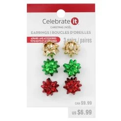 Best Sale ✨ Christmas Gold, Green & Red Bow Earrings by Celebrate It™ 👏