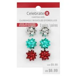 Coupon 😉 Christmas Silver, Teal & Red Bow Earrings by Celebrate It™ 🌟