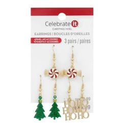 Flash Sale ❤️ Christmas Tree & Peppermint Dangle Earrings Set by Celebrate It™ ✨