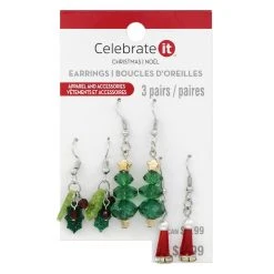 Hot Sale 👍 Christmas Tree, Hat & Holly Dangle Earrings Set by Celebrate It™ ⭐