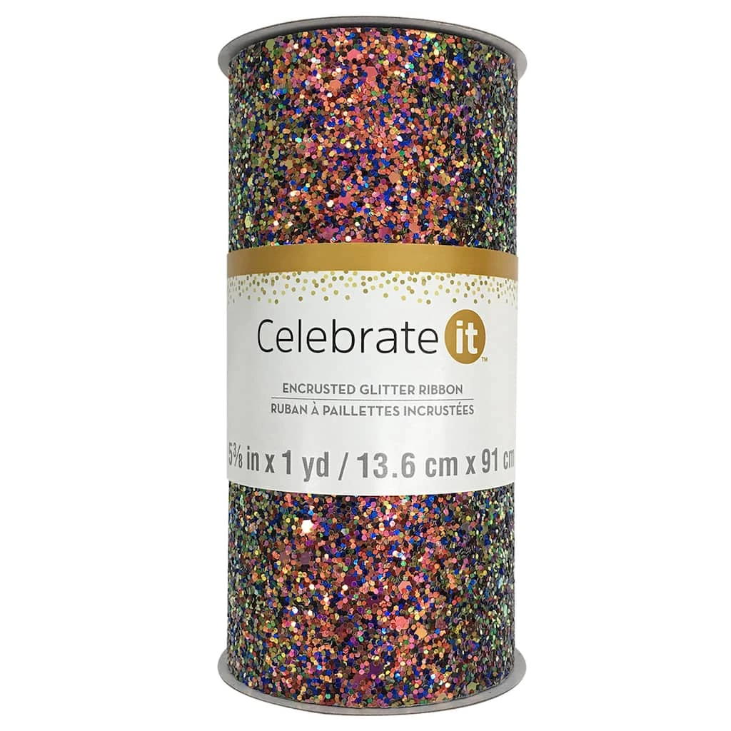 Coupon ⭐ 12 Pack: 5.375" Encrusted Glitter Ribbon by Celebrate It™ ⌛ 1 Coupon ⭐ 12 Pack: 5.375" Encrusted Glitter Ribbon by Celebrate It™ ⌛