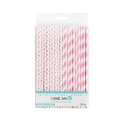 Cheap ✨ 8 Packs: 100 ct. (800 total) Light Pink Printed Paper Straws by Celebrate It™ Entertaining 🔥