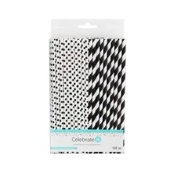 Coupon 👏 6 Packs: 100 ct. (600 total) Black Printed Paper Straws by Celebrate It™ Entertaining 🥰