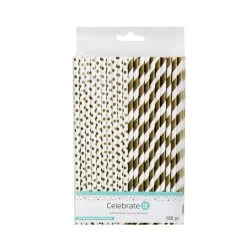 Best deal 😀 8 Packs: 100 ct. (800 total) Gold Printed Paper Straws by Celebrate It™ Entertaining 🔔