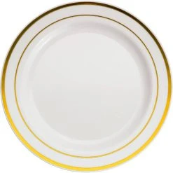 Cheapest 🛒 12 Packs: 10 ct. (120 total) Round Lunch Plates with Gold Trim by Celebrate It™ ⌛