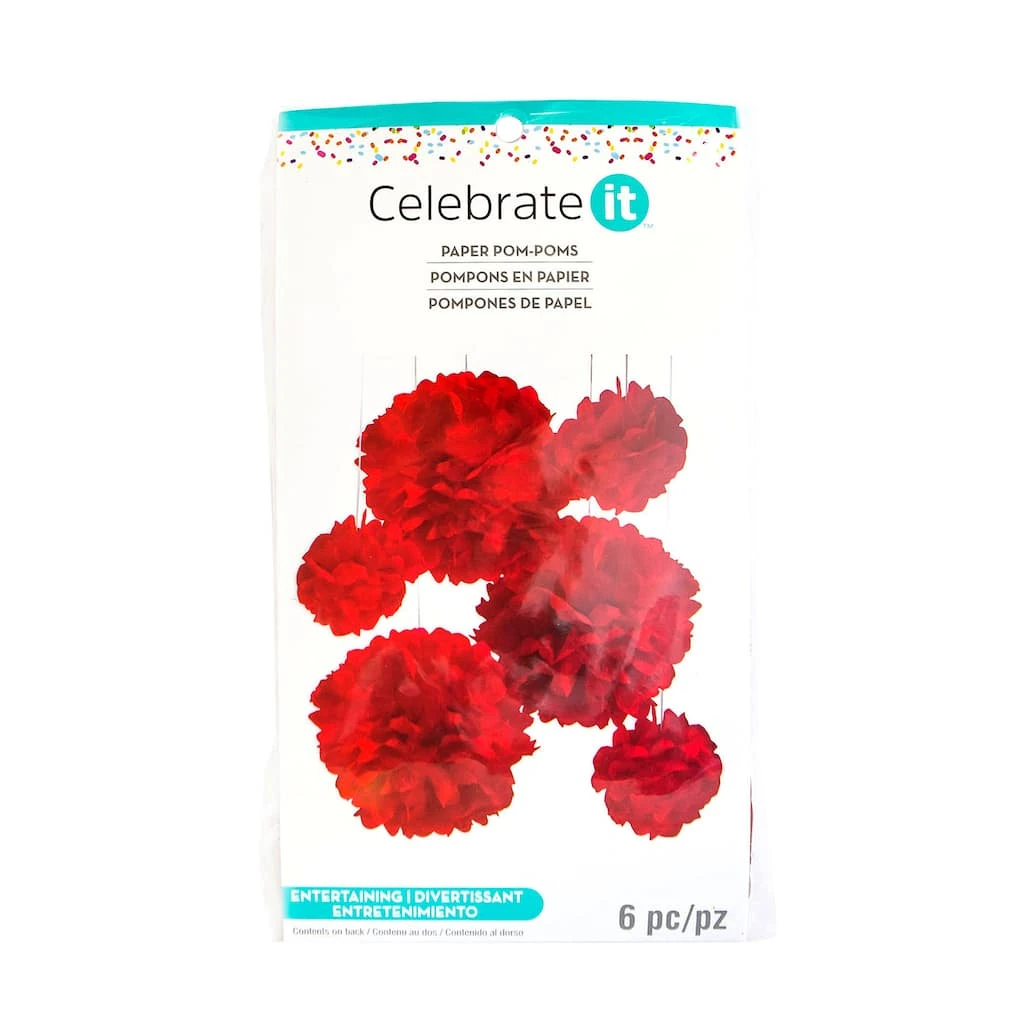Outlet ⌛ 12 Packs: 6 ct. (72 total) Red Paper Pom Poms by Celebrate It™ 🧨 3 Outlet ⌛ 12 Packs: 6 ct. (72 total) Red Paper Pom Poms by Celebrate It™ 🧨 - Image 3