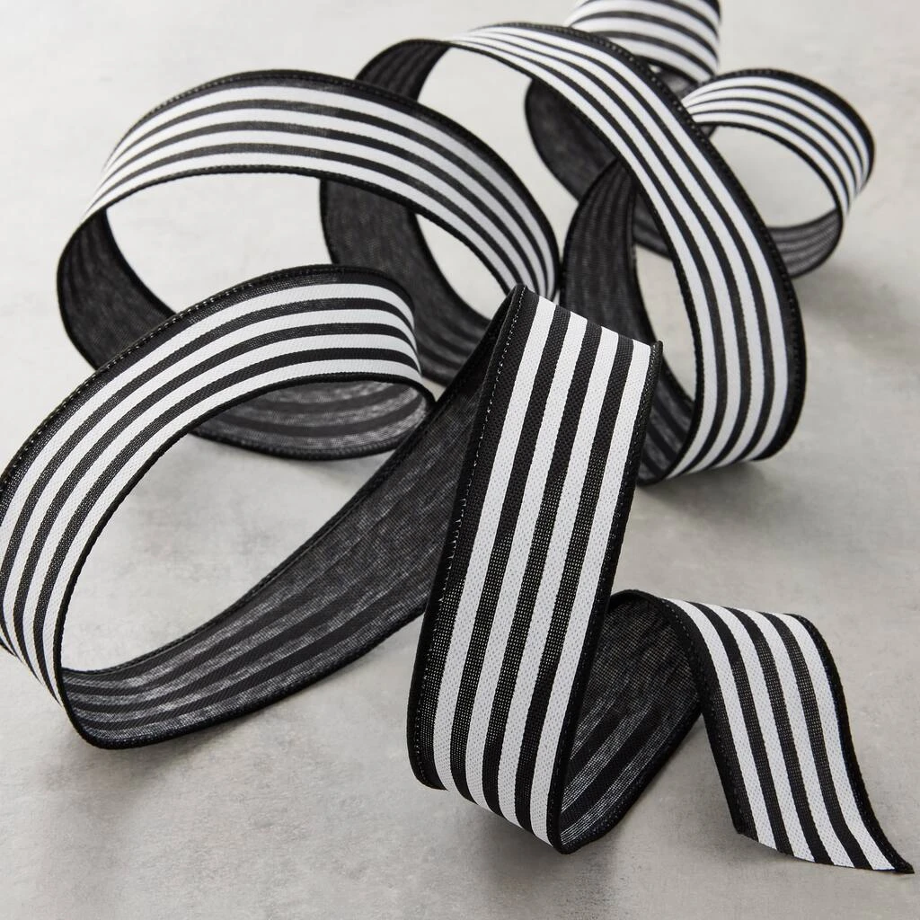 Best deal π 12 Pack: 1.5" Faux Linen Wired Thin Striped Ribbon by Celebrate It™ Décor π 2 Best deal π 12 Pack: 1.5" Faux Linen Wired Thin Striped Ribbon by Celebrate It™ Décor π - Image 2