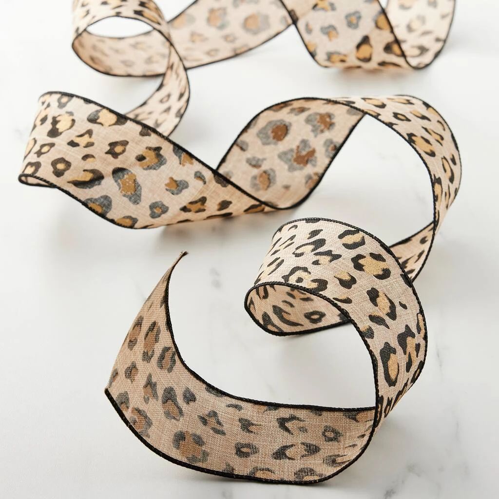 Wholesale 🔥 12 Pack: 2.5" Faux Linen Wired Leopard Ribbon by Celebrate It™ 🥰 2 Wholesale 🔥 12 Pack: 2.5" Faux Linen Wired Leopard Ribbon by Celebrate It™ 🥰 - Image 2