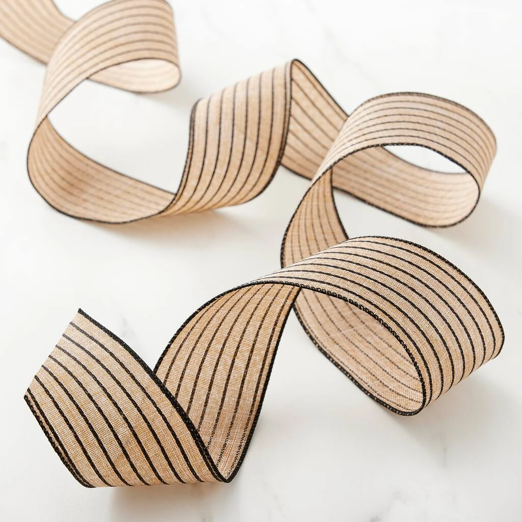 Buy π 12 Pack: 2.5" Faux Linen Wired Pinstripe Ribbon by Celebrate It™ π 2 Buy π 12 Pack: 2.5" Faux Linen Wired Pinstripe Ribbon by Celebrate It™ π - Image 2
